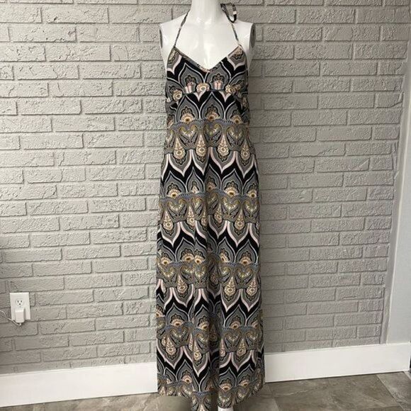 DKNY Jeans Paisley Print Multicolored Halter Maxi Dress Size M - Picture 1 of 7